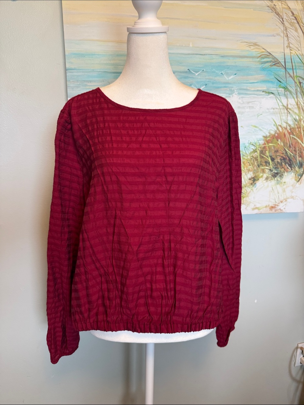 LOFT Textured Long-Sleeve Blouse - Burgundy